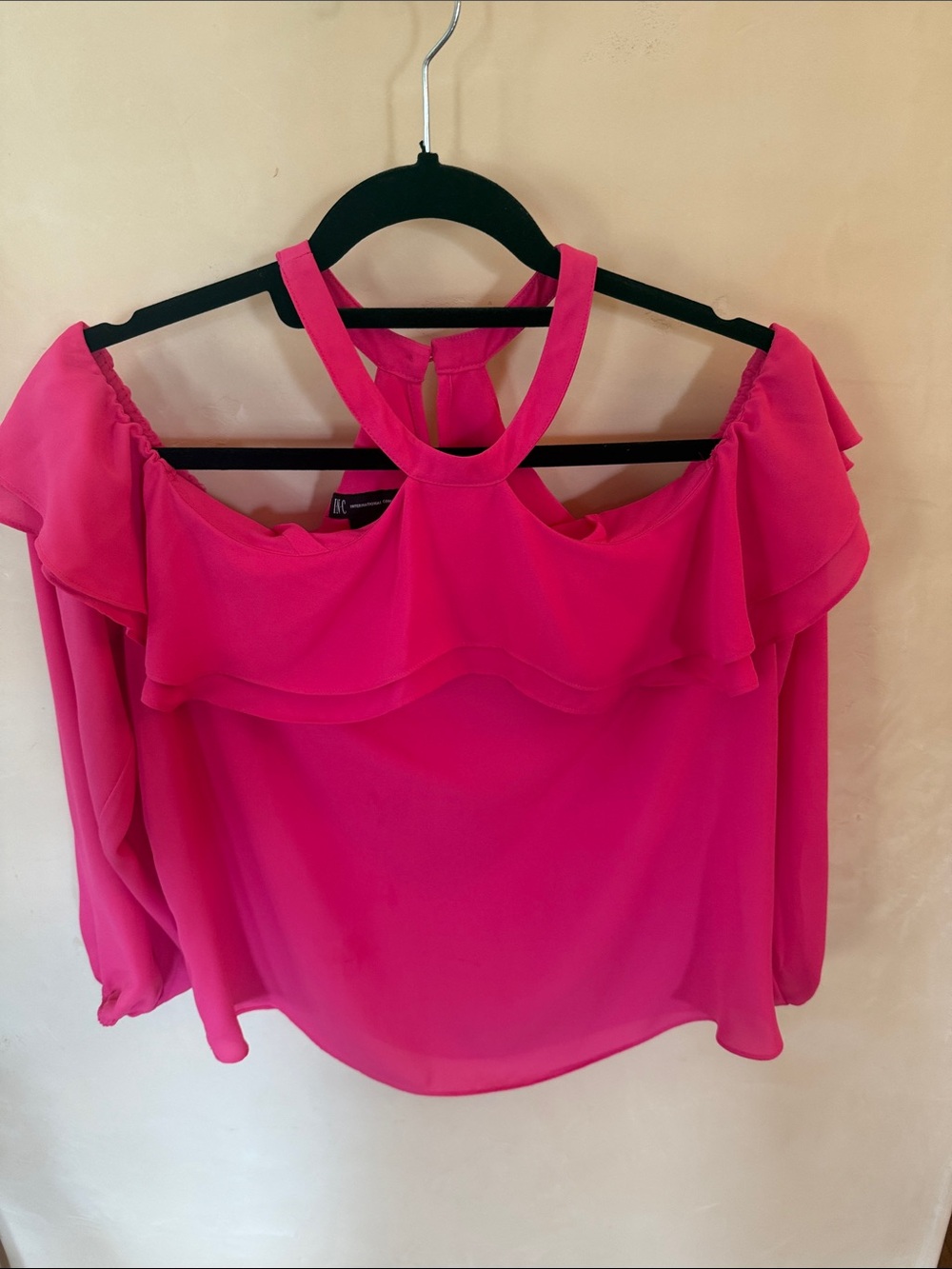 INC International Concepts Bright Pink Cold-Shoulder Ruffle Blouse